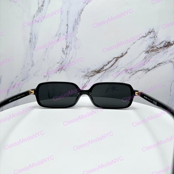MIU MIU Sunglasses New Black Square Rectangle Acetate Gold Metal Logo Authentic main image 12